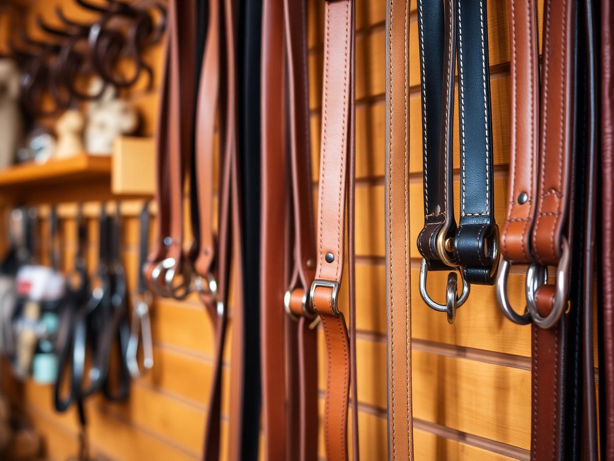 Handgemaakte halsbanden en riemen in de winkel
